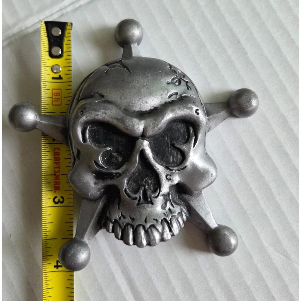 Heavy‎ Metal Mfg. USA Skull 5 Point Star Pirate Belt Buckle 3D Biker Rock Grunge